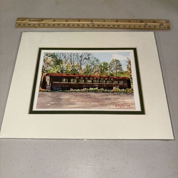 Housatonic Railroad CT Train Car Matted Harry Rallo Watercolor Print Abandoned - Picture 1 of 3